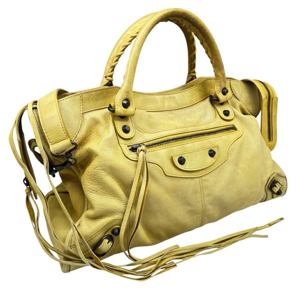 BALENCIAGA The City Editor's Bag Leather Yellow Handbag Shoulder 115748 Women... - Picture 2 of 9